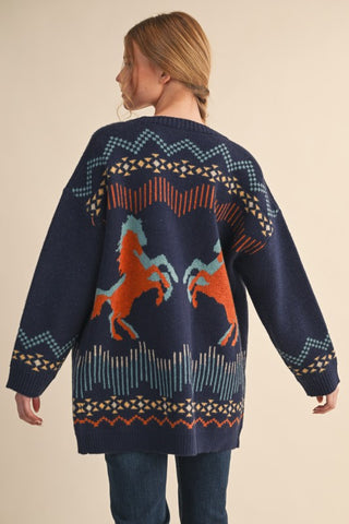 Western Motif Sweater Cardigan - Multiple Colors