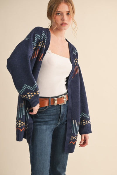 Western Motif Sweater Cardigan - Multiple Colors