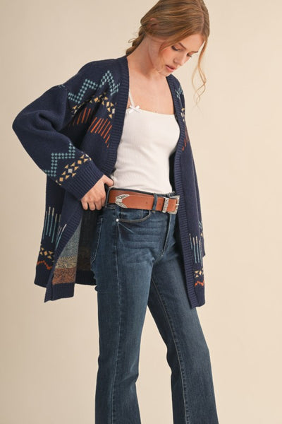 Western Motif Sweater Cardigan - Multiple Colors