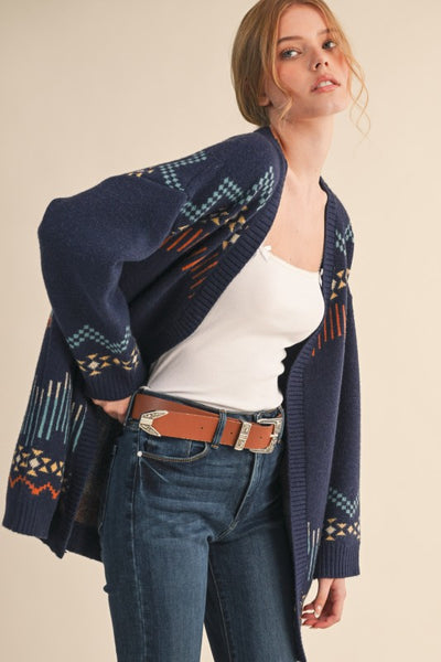Western Motif Sweater Cardigan - Multiple Colors
