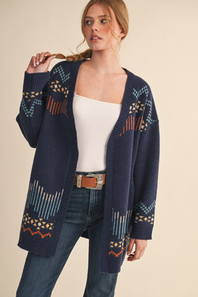 Western Motif Sweater Cardigan - Multiple Colors