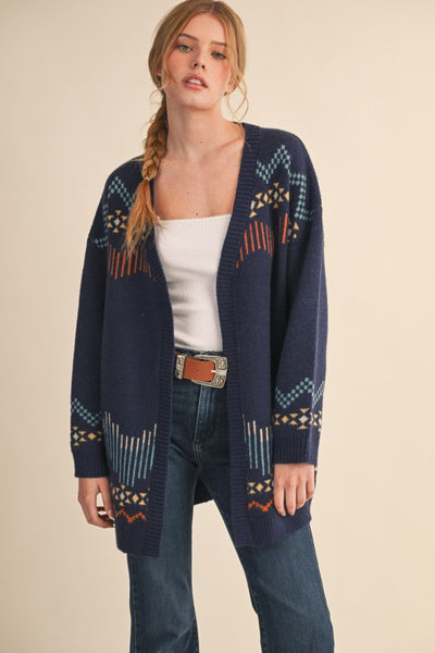 Western Motif Sweater Cardigan - Multiple Colors