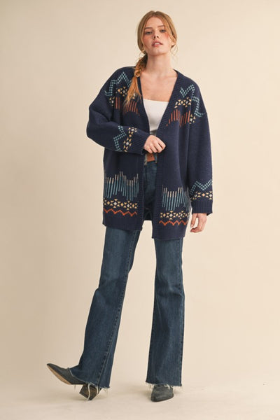 Western Motif Sweater Cardigan - Multiple Colors