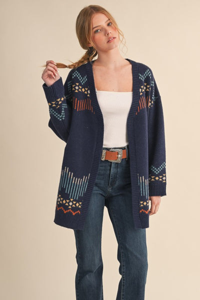 Western Motif Sweater Cardigan - Multiple Colors