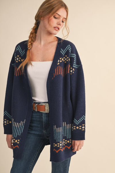 Western Motif Sweater Cardigan - Multiple Colors