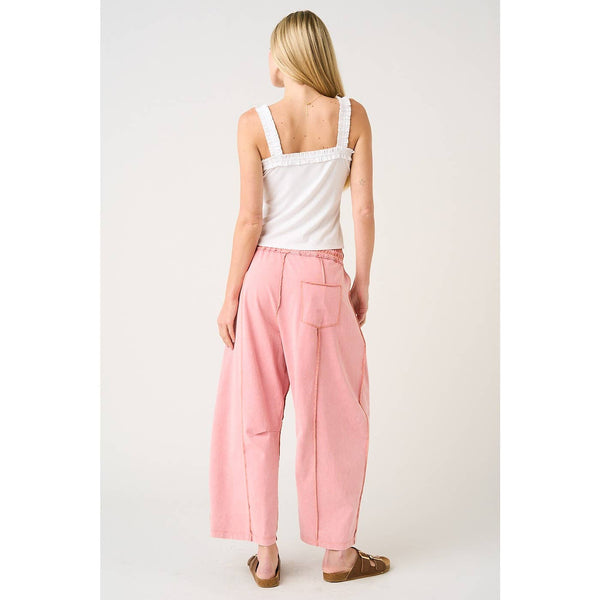 mittoshop - MINERAL WASH SEAM DETAIL PULL ON BARREL PANTS
