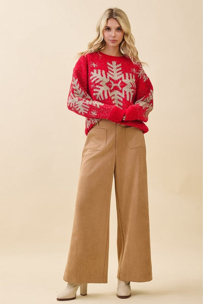 Red Metallic Snowflake Sweater