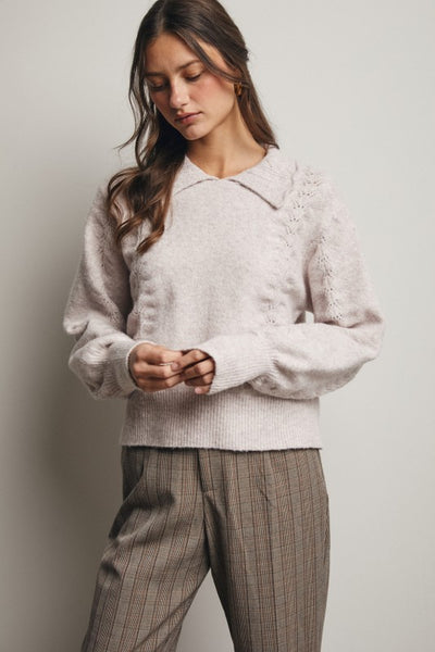 Collared Pointelle Knit Sweater