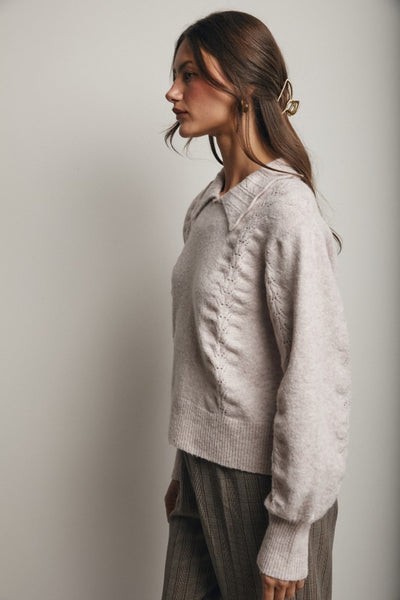 Collared Pointelle Knit Sweater