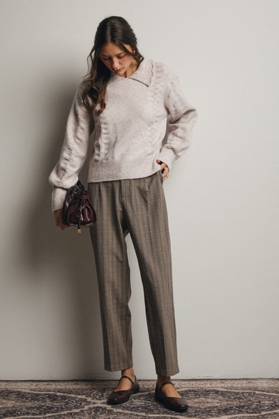 Collared Pointelle Knit Sweater