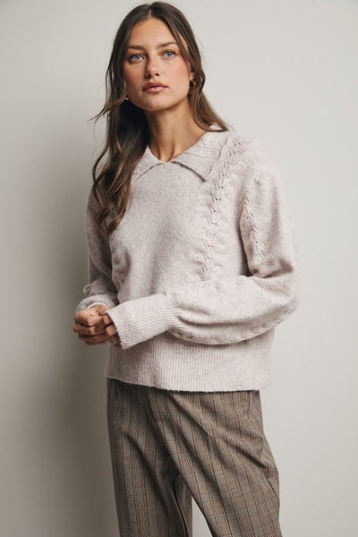 Collared Pointelle Knit Sweater