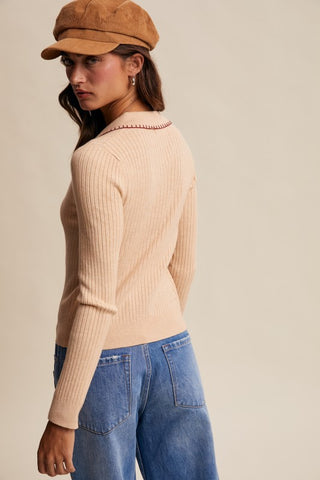 Contrast Stitch Ribbed Knit Top