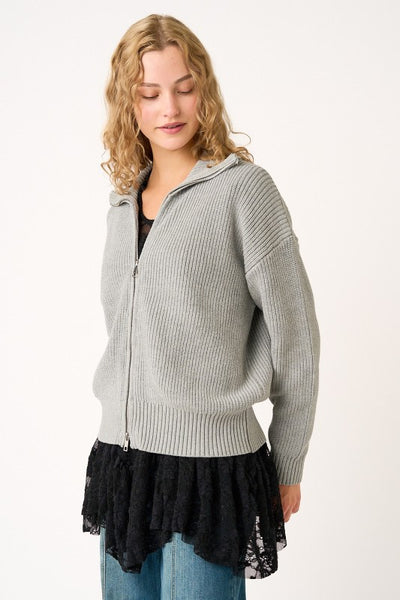 Ruffle Hem Sheer Lace Layering Top - Black