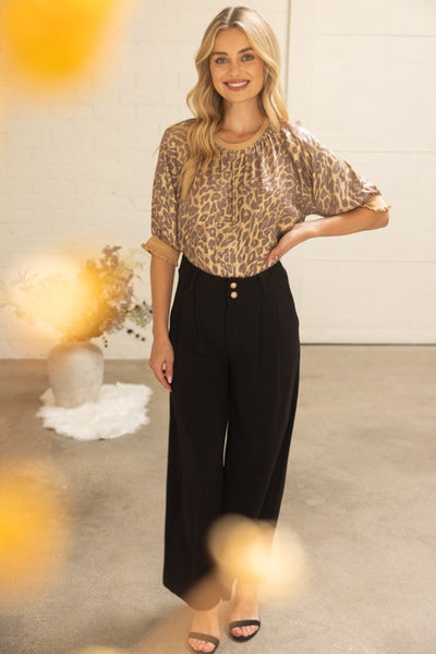 Raglan Puff Sleeve Metallic Animal Print Top