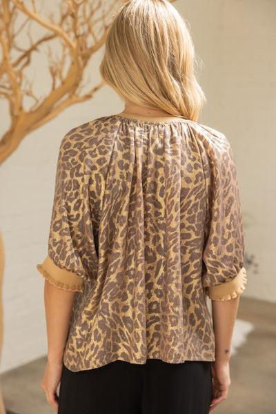 Raglan Puff Sleeve Metallic Animal Print Top
