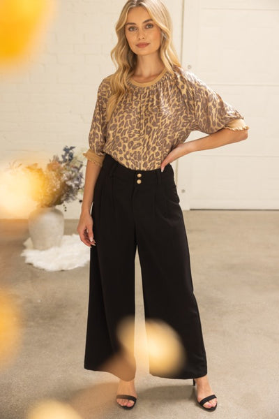 Raglan Puff Sleeve Metallic Animal Print Top