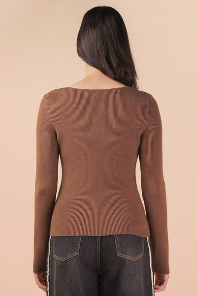 Button Down Fitted Knit Sweater Top - Multiple Colors