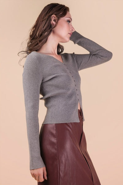 Button Down Fitted Knit Sweater Top - Multiple Colors