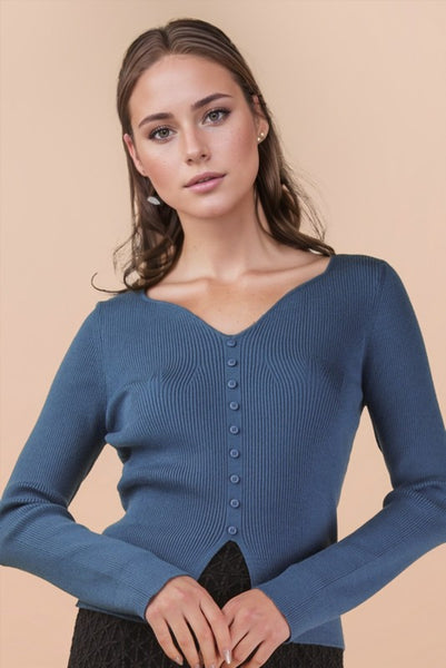 Button Down Fitted Knit Sweater Top - Multiple Colors