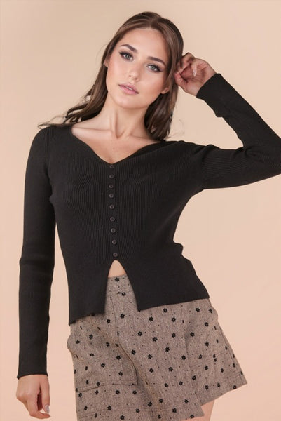 Button Down Fitted Knit Sweater Top - Multiple Colors