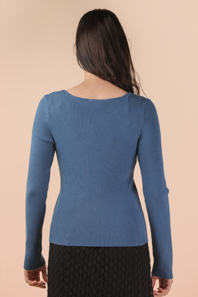 Button Down Fitted Knit Sweater Top - Multiple Colors