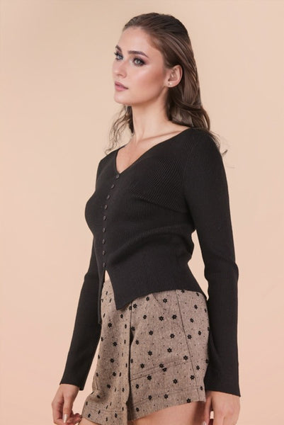 Button Down Fitted Knit Sweater Top - Multiple Colors