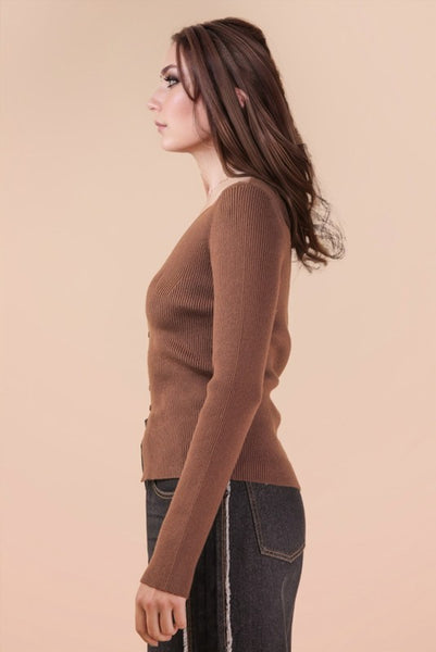 Button Down Fitted Knit Sweater Top - Multiple Colors