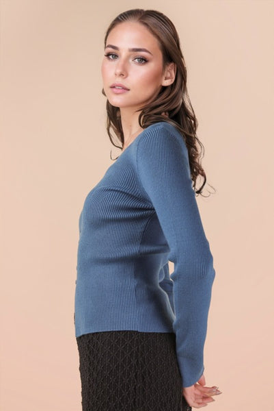Button Down Fitted Knit Sweater Top - Multiple Colors