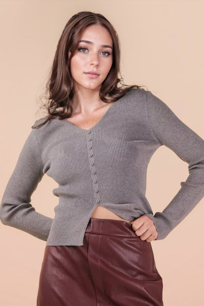 Button Down Fitted Knit Sweater Top - Multiple Colors