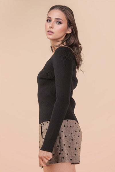 Button Down Fitted Knit Sweater Top - Multiple Colors