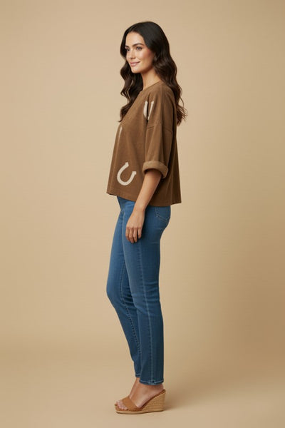 Horseshoe Patch Vegan Suede Top