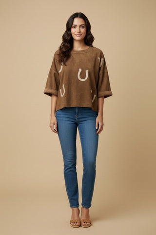Horseshoe Patch Vegan Suede Top