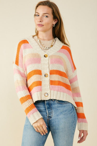Multi Color Striped Button Cardigan