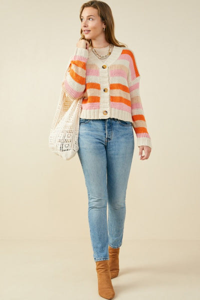 Multi Color Striped Button Cardigan