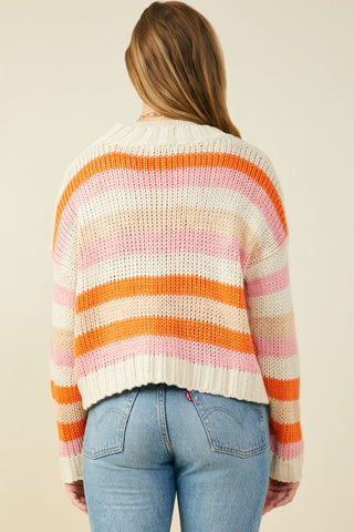Multi Color Striped Button Cardigan