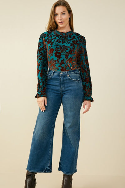 Teal Paisley Burnout Velvet Top