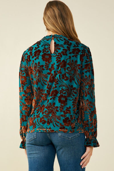 Teal Paisley Burnout Velvet Top