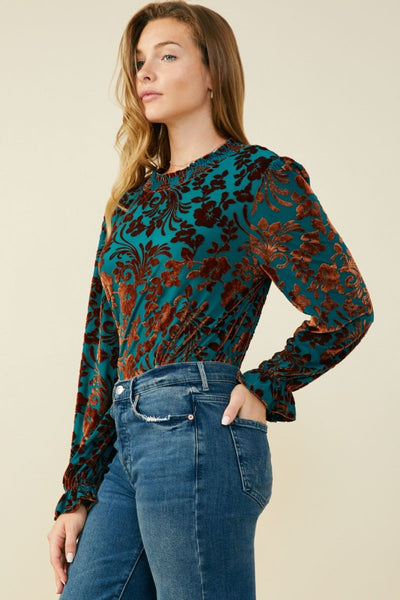Teal Paisley Burnout Velvet Top