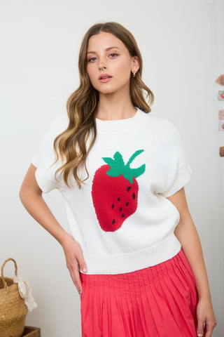 Strawberry Motif Short Sleeve Sweater