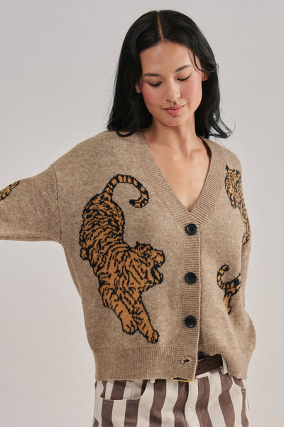 Urban Daizy - Tiger Jacquard Knit Sweater Cardigan