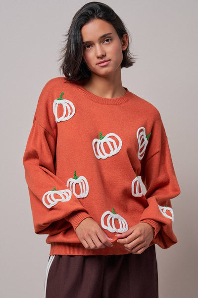 Urban Daizy - Pumpkin Patch Balloon Sleeve Sweater