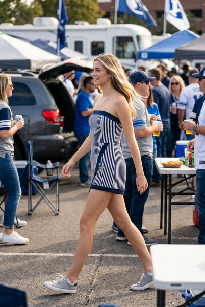 Denim Stripe Romper Wrap Skirt Overlay Short
