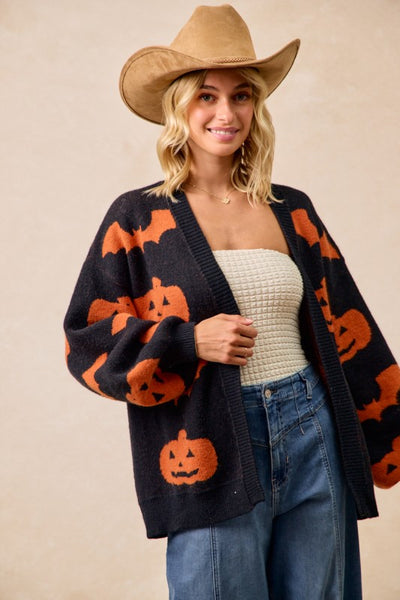 Pumpkin & Bats Open Cardigan