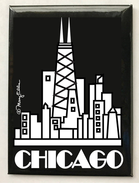 Mary Ellis - Chicago Skyline Black Magnet | Chicago Magnet Souvenir Gift