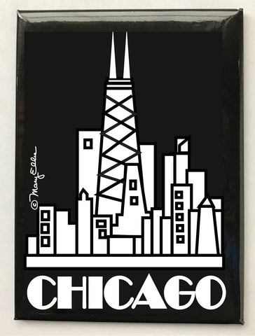 Mary Ellis - Chicago Skyline Black Magnet | Chicago Magnet Souvenir Gift