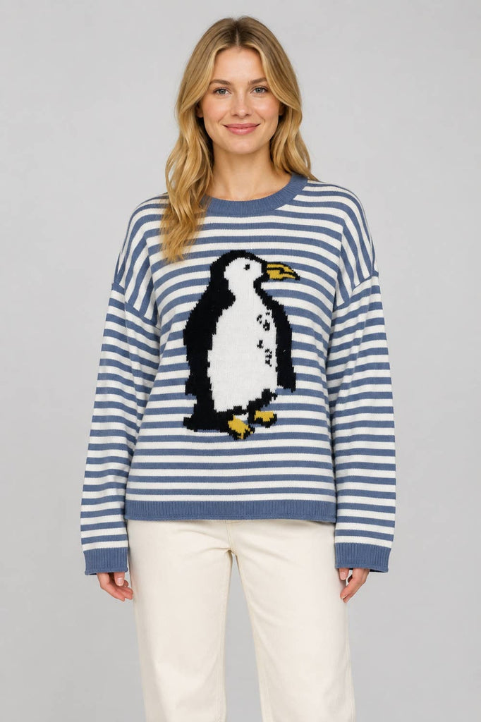 Dreamers by Debut - Penguin Striped Crewneck Sweater- Y9870-R
