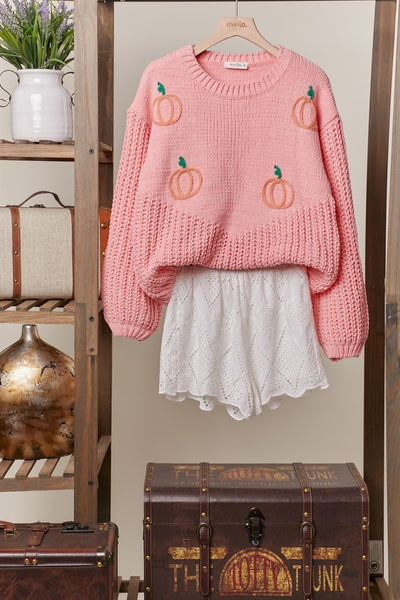 Oversized Pink & Pumpkins Sweater