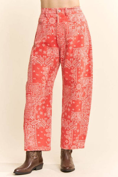 Davi & Dani - Bandana Print High-Rise Barrel Pants