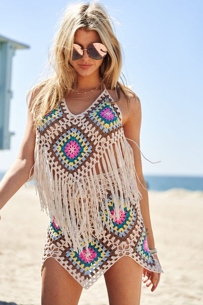 Crochet Fringe Knit Crop Top & Skirt Set