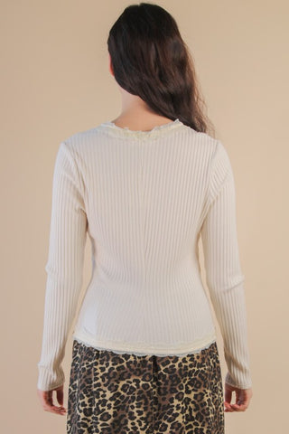 Button Down Lace Trim Fitted Top - Multiple Colors